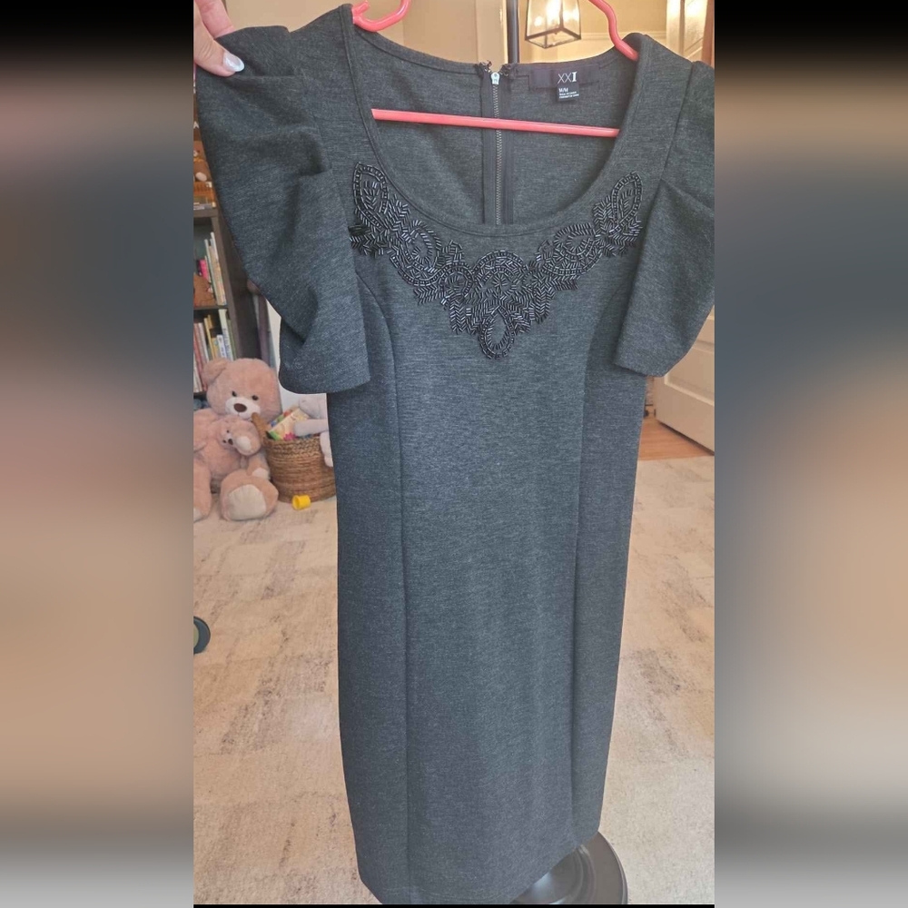 Elegant Gray Dress with Beaded Detail